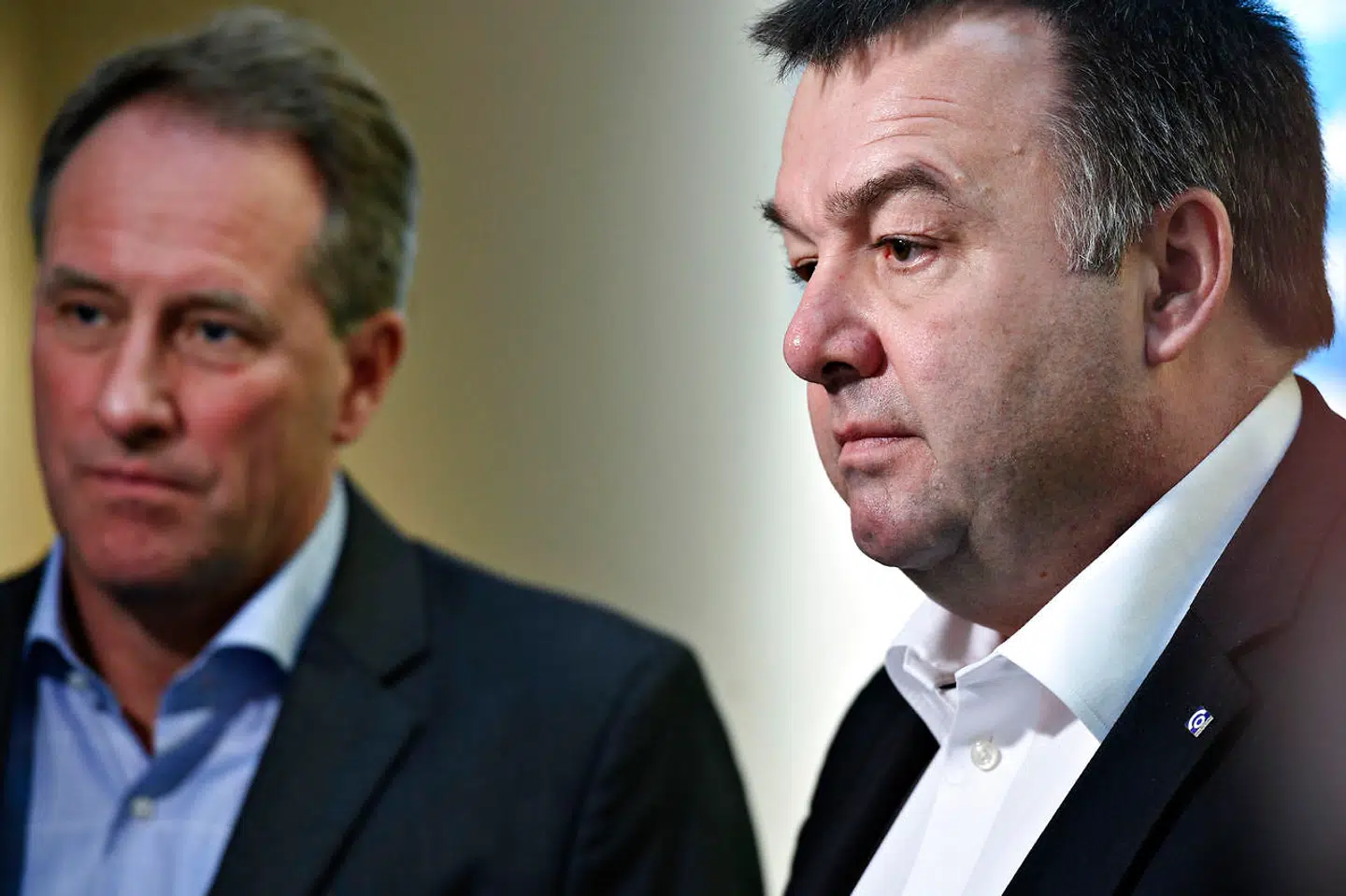 Åbentstående skjorter, hurtigt arbejde. DI's nye topchef, Lars Sandahl Sørensen, landede en hurtig overenskomst med smedenes formand i CO-industri, Claus Jensen (til højre), for få dage siden. Sideløbende med fusionsforhandlinger med Dansk Byggeri. Sandahl har lagt ud med turbofart i glashuset på Rådhuspladsen.