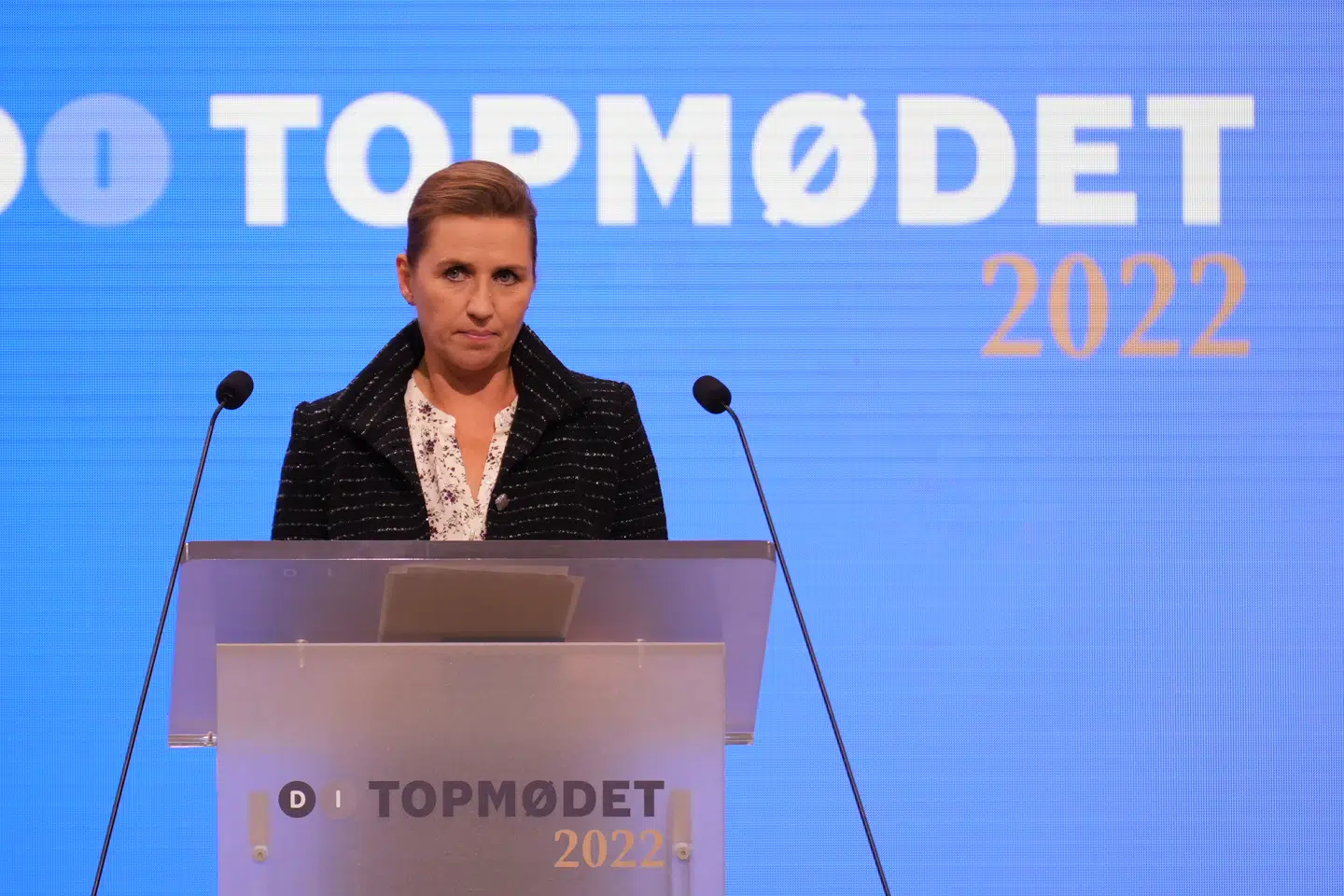 Statsminister Mette Frederiksen (S) til Dansk Industris topmøde 2022, hvor hun advarede mod at vælge en borgerlig regering. Og lovede flere reformer.