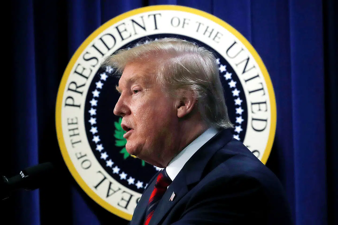 U.S. President Donald Trump speaks during an "Opportunity Zone" conference with state, local, tribal, and community leaders at the White House in Washington, U.S., April 17, 2019. REUTERS/Carlos Barria