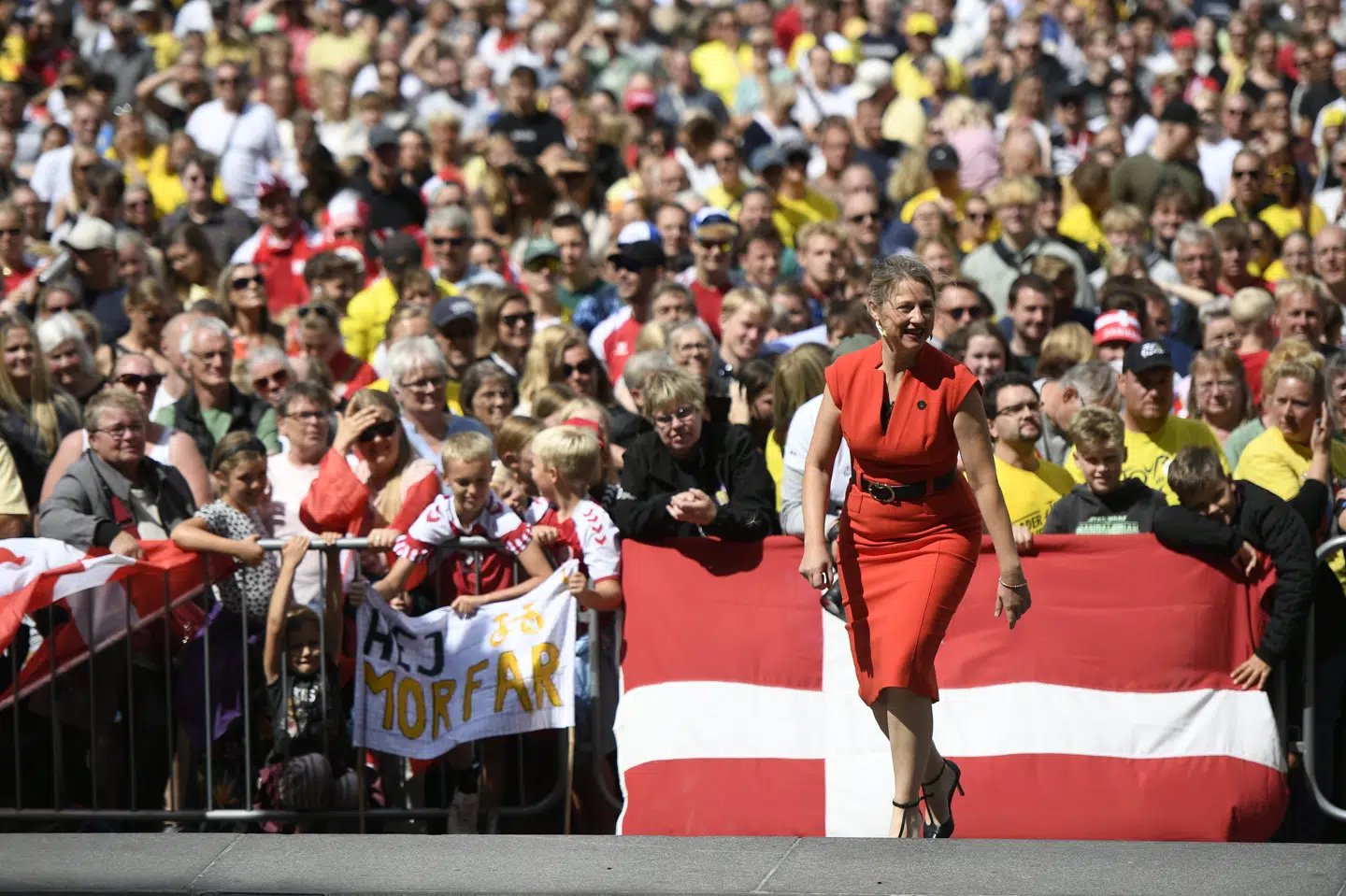 Københavns overborgmester, Sophie Hæstorp Andersen, der her ses ved sommerens Jonas Vingegaard-hyldest, glæder sig over, at der kommer et World Tour-løb til Danmark. (Arkivfoto).