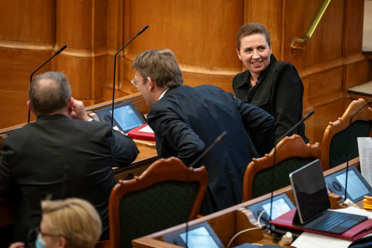 Lars Løkke Rasmussen (M), Troels Lund Poulsen (V) og statsminister Mette Frederiksen (S).