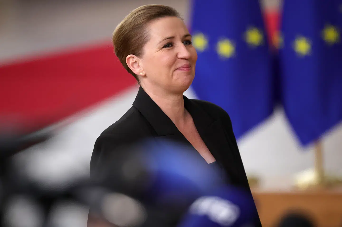 Statsminister Mette Frederiksen (S) ved ankomsten til torsdagens EU-topmøde i Bruxelles.