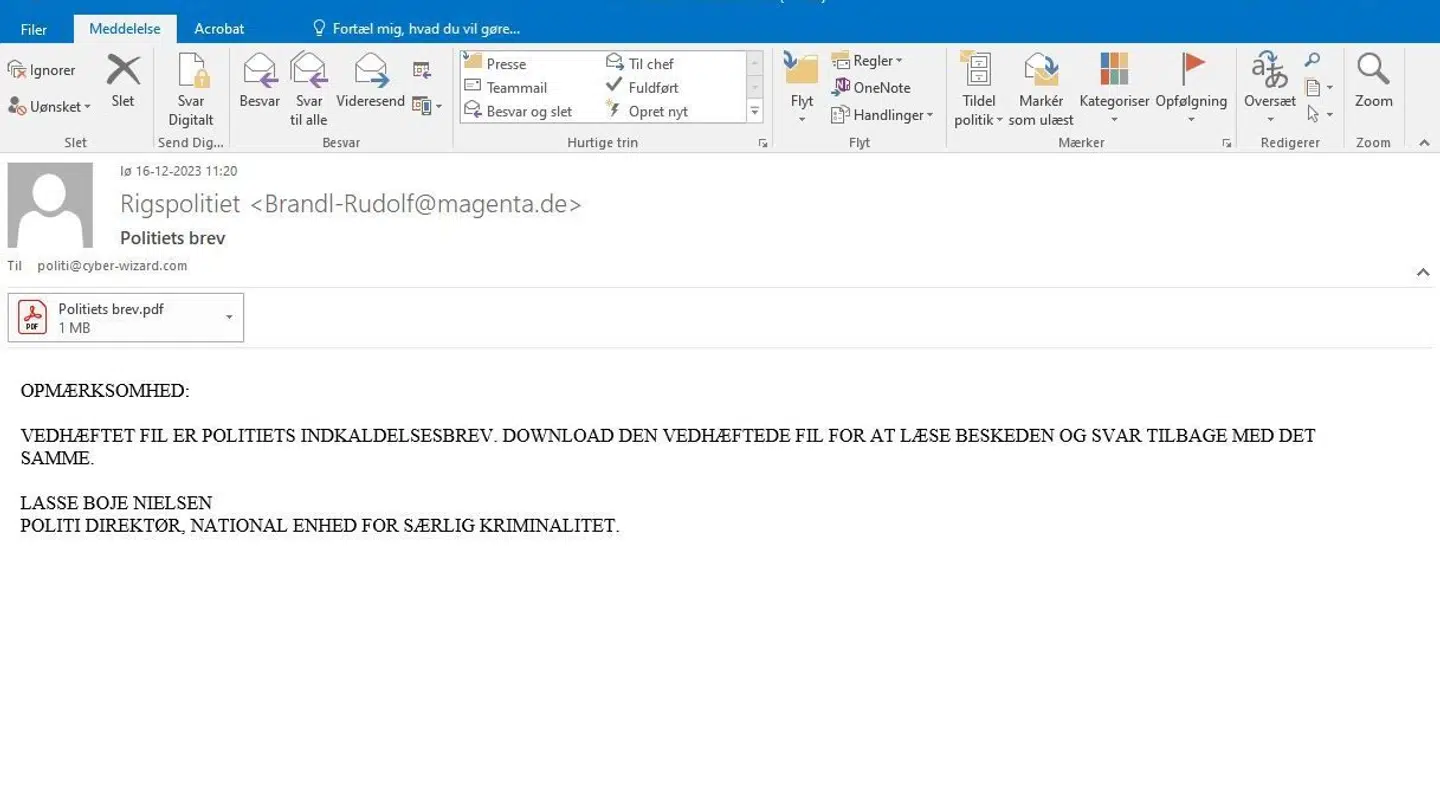 Her ses et billede af den omtalte mail.