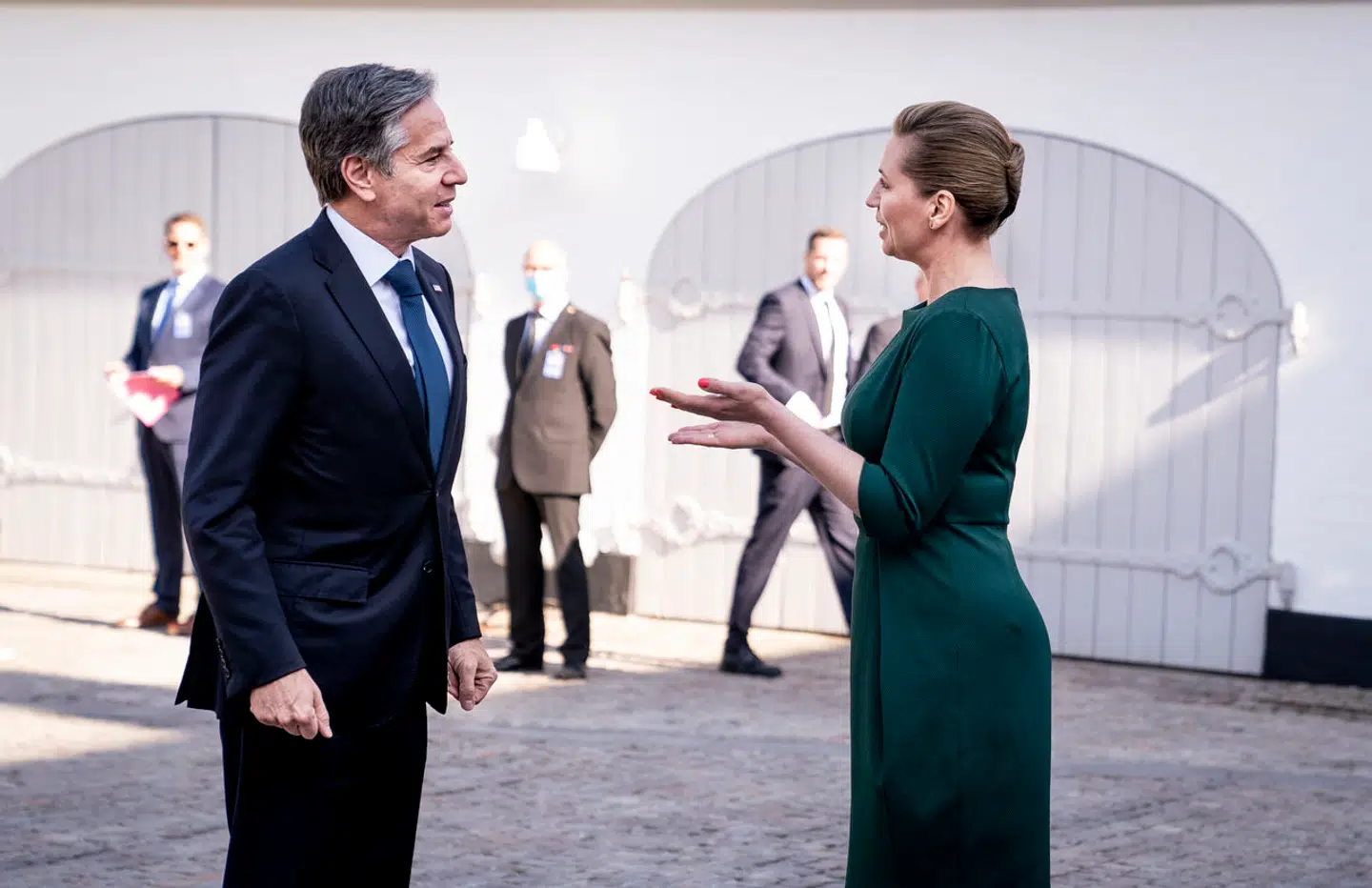 Statsminister Mette Frederiksen (S) og Antony Blinken, USAs udenrigsminister, ved Marienborg i 2021.