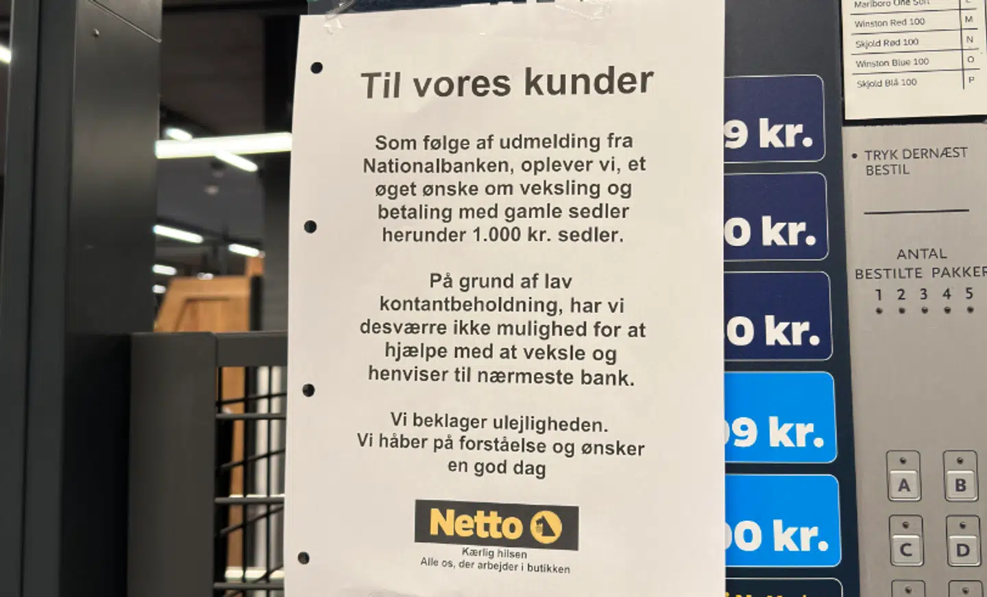 Her er skiltet ved Netto i Risskov ved Aarhus.