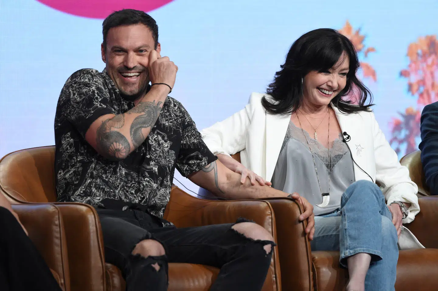 Shannen Doherty og Brian Austin Green under pressemøde for 'BH90210' i 2019.
