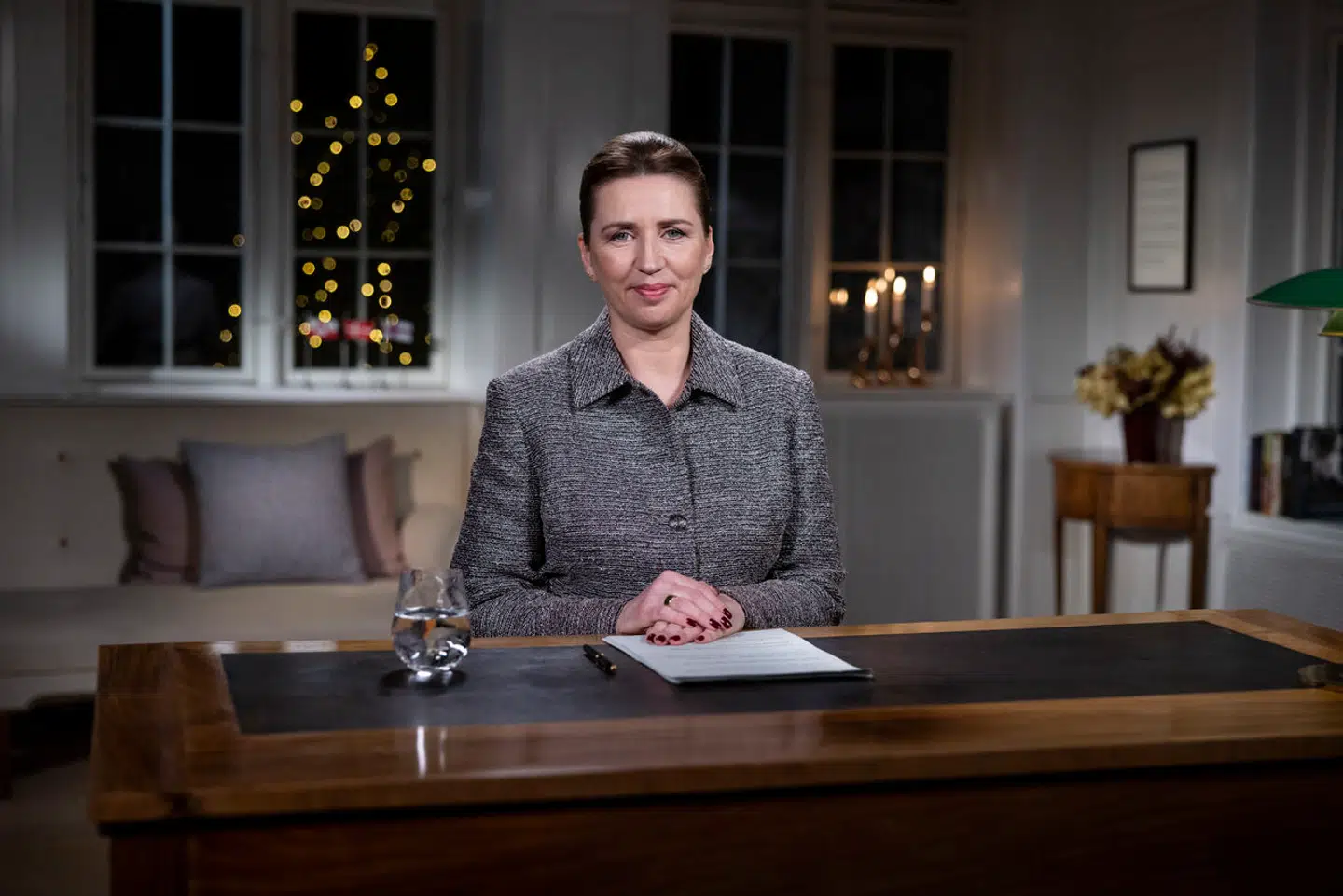 Statsminister Mette Frederiksen (S) holder sin nytårstale på Marienborg. (Foto: Nikolai Linares/Ritzau Scanpix)