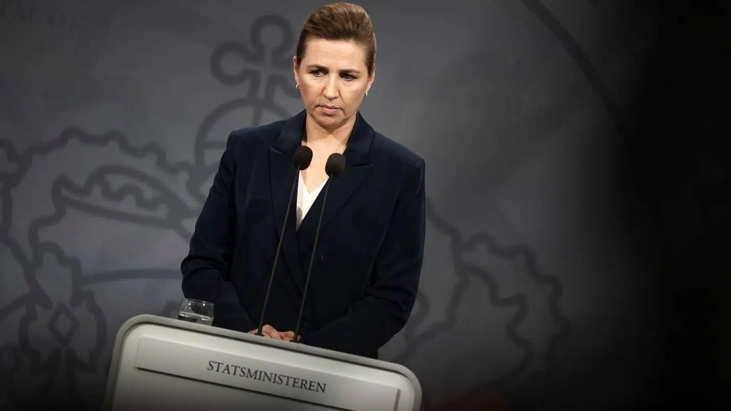 Statsminister Mette Frederiksen (S). Pressemøde om forsvarssamarbejdet med USA, i Spejlsalen i Statsministeriet i København, tirsdag den 19. december 2023.