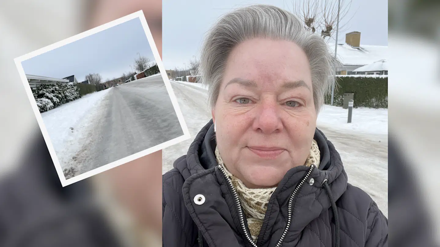 »Snerydningen her er ikke-eksisterende. Der ligger et tykt lag is over alt, og vejene er skøjteglatte,« siger Gitte Slotholt om sit villakvarter i Bjæverskov.
