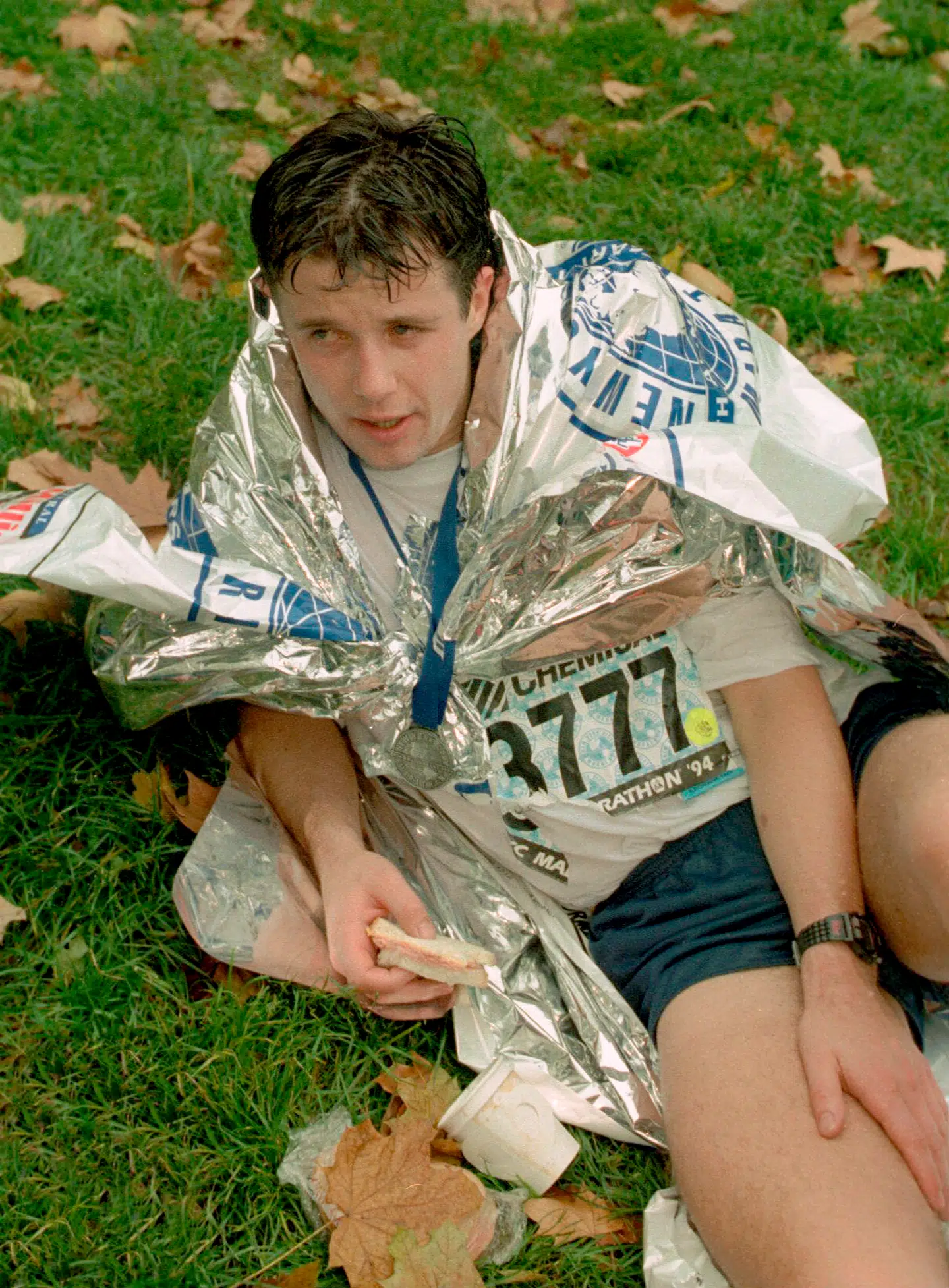 Kronprins Frederik efter at have gennemført New York Marathon i 1994. Foto: Finn Føns, Scanpix