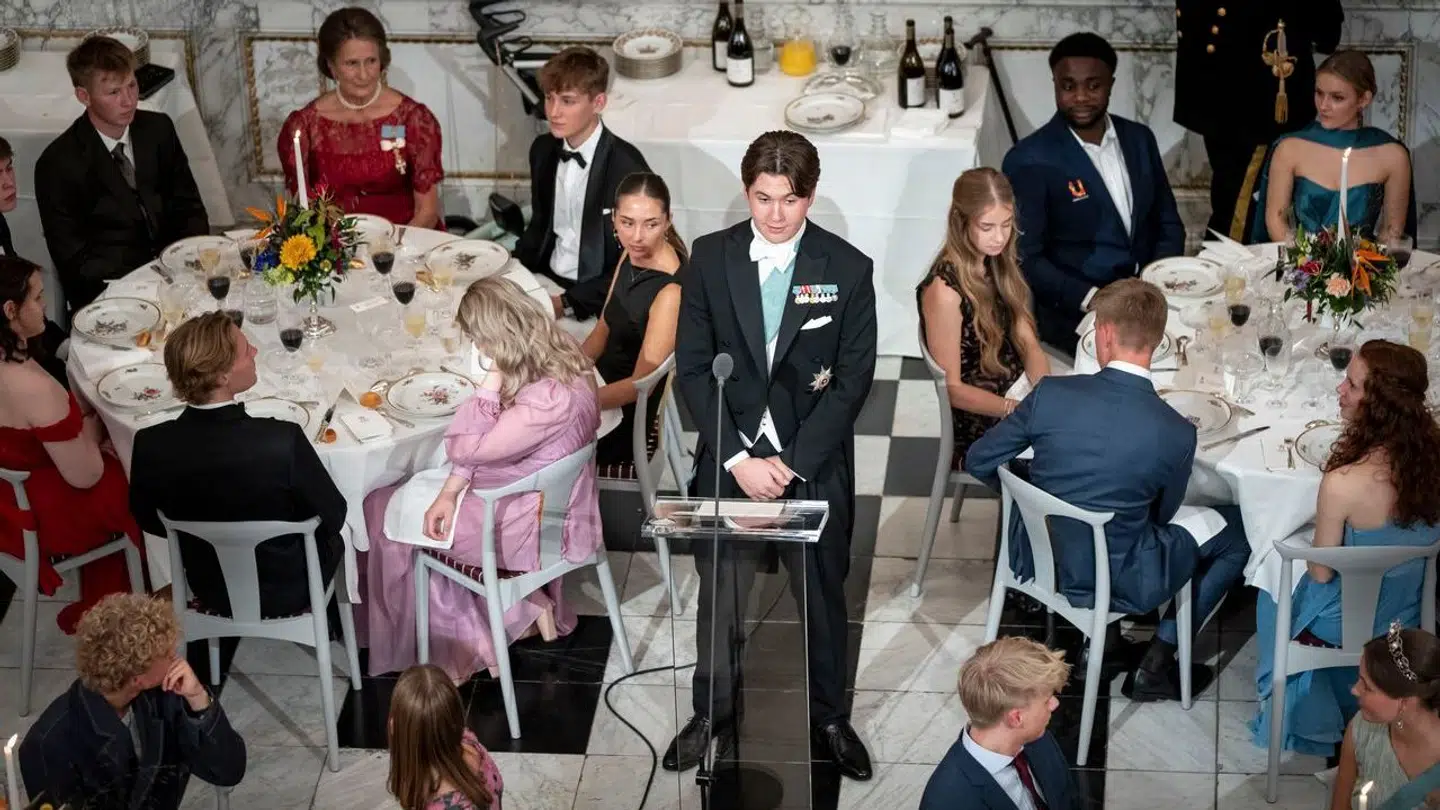 Prins Christian taler under sin 18 års fødselsdag, som blevet fejret med en gallamiddag på Christiansborg Slot i København, søndag 15. oktober 2023.