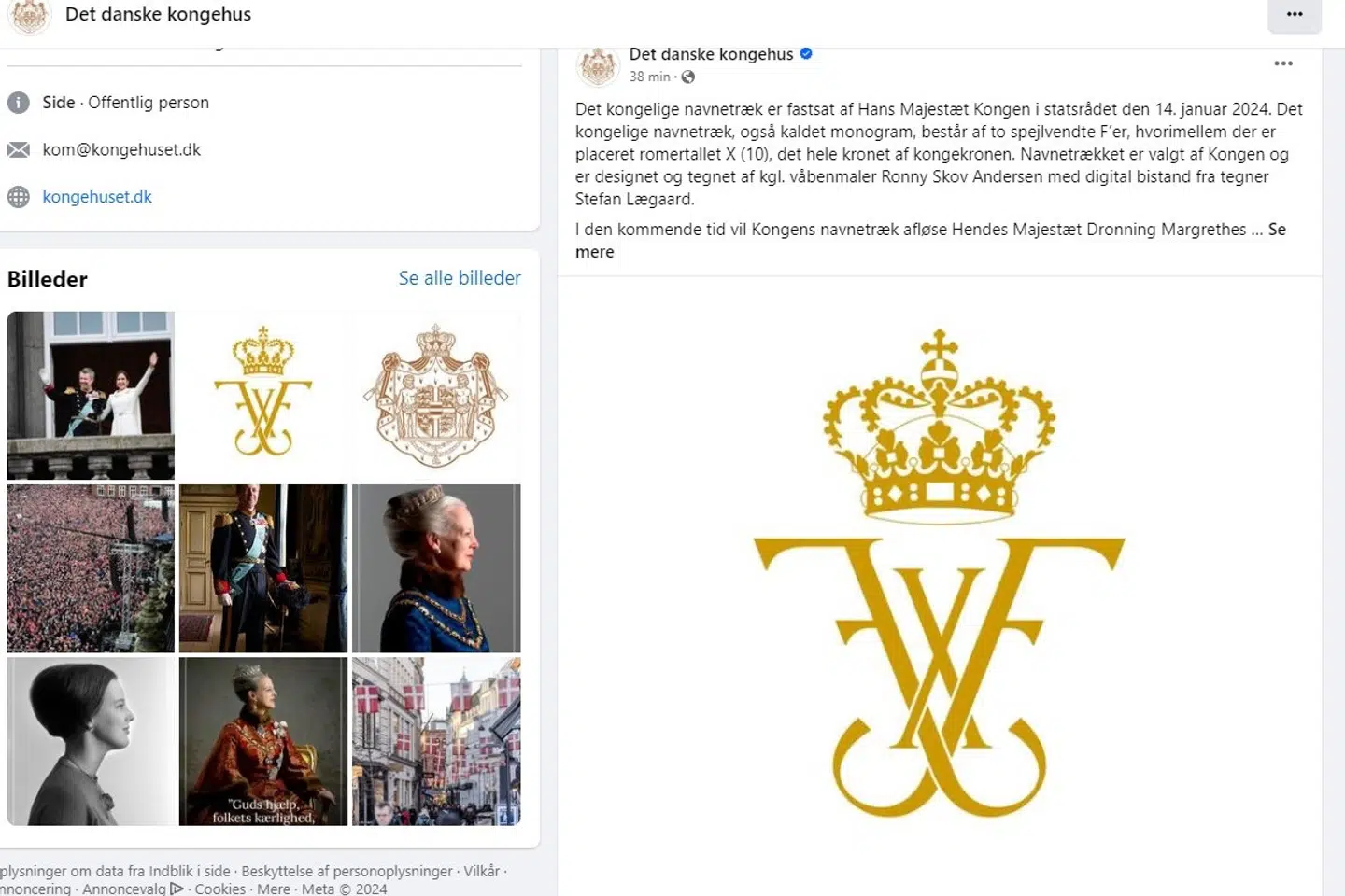 Kongehuset lagde søndag efter tronskiftet kongens nye monogram på Facebook.