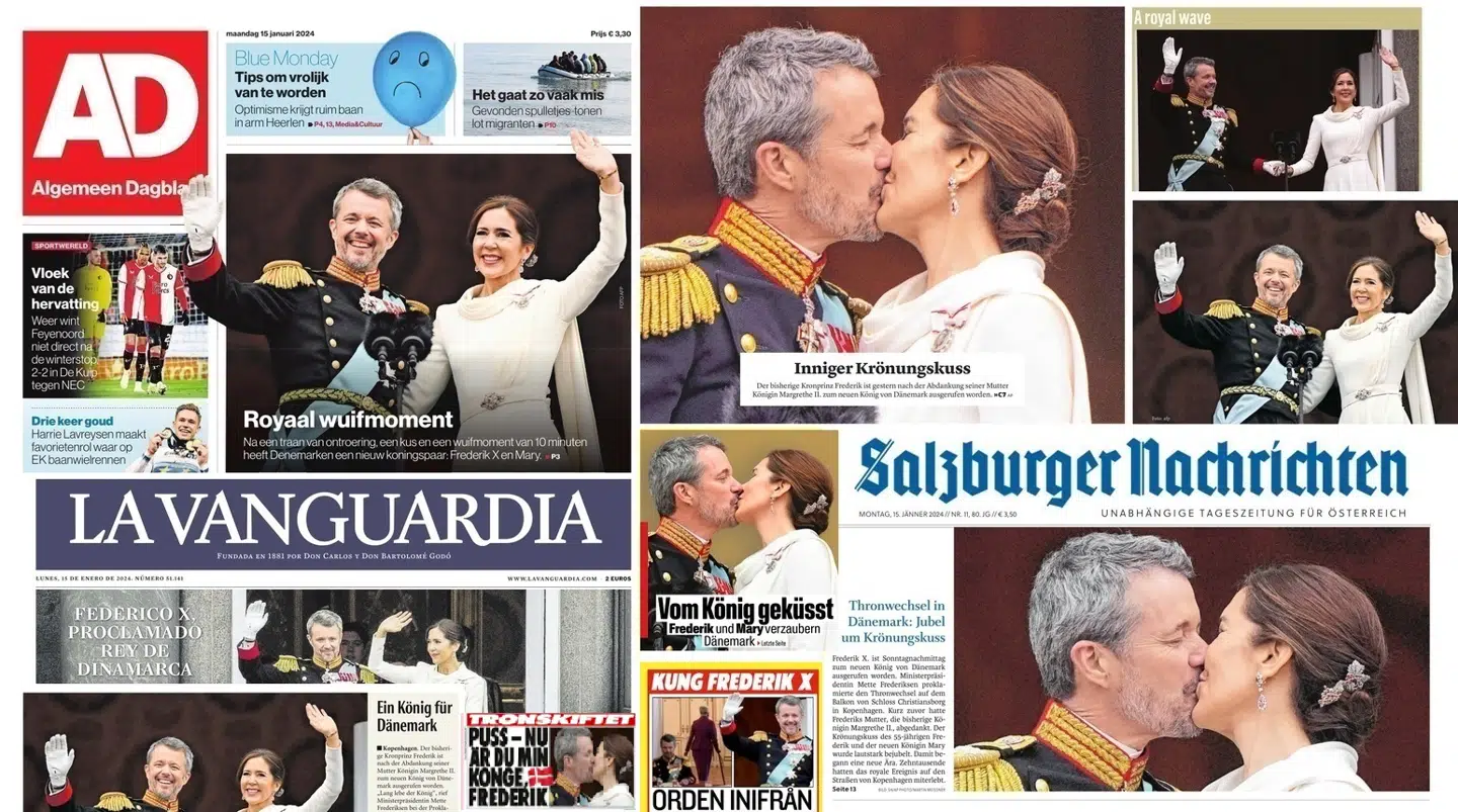 Et udpluk af dagens internationale fotos, overskrifter og forsider om det danske tronskifte.