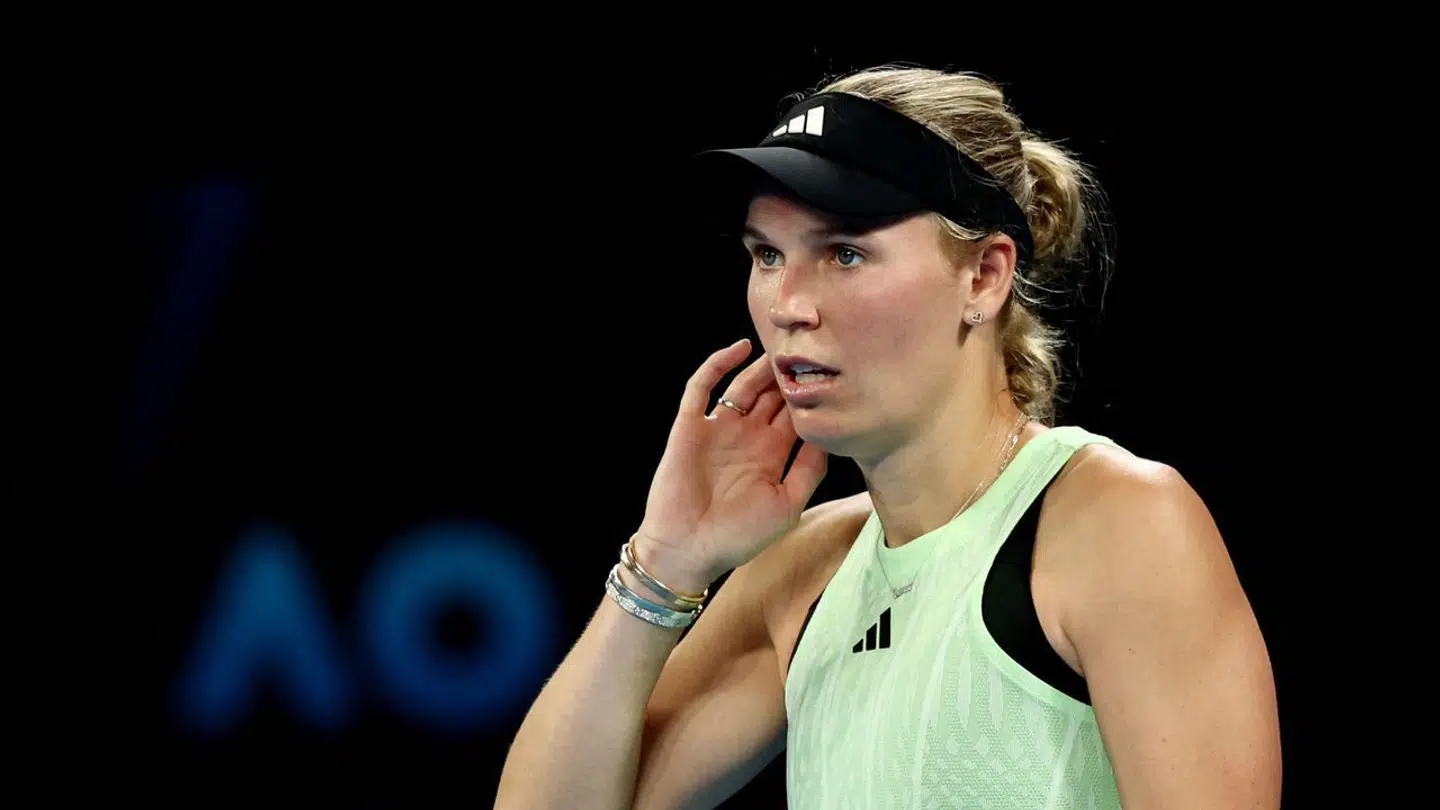 Tennis – Australian Open – Melbourne Park, Melbourne, Australia – January 17, 2024 Denmark's Caroline Wozniacki reacts during her second round match against Russia's Maria Timofeeva REUTERS/Eloisa Lopez
